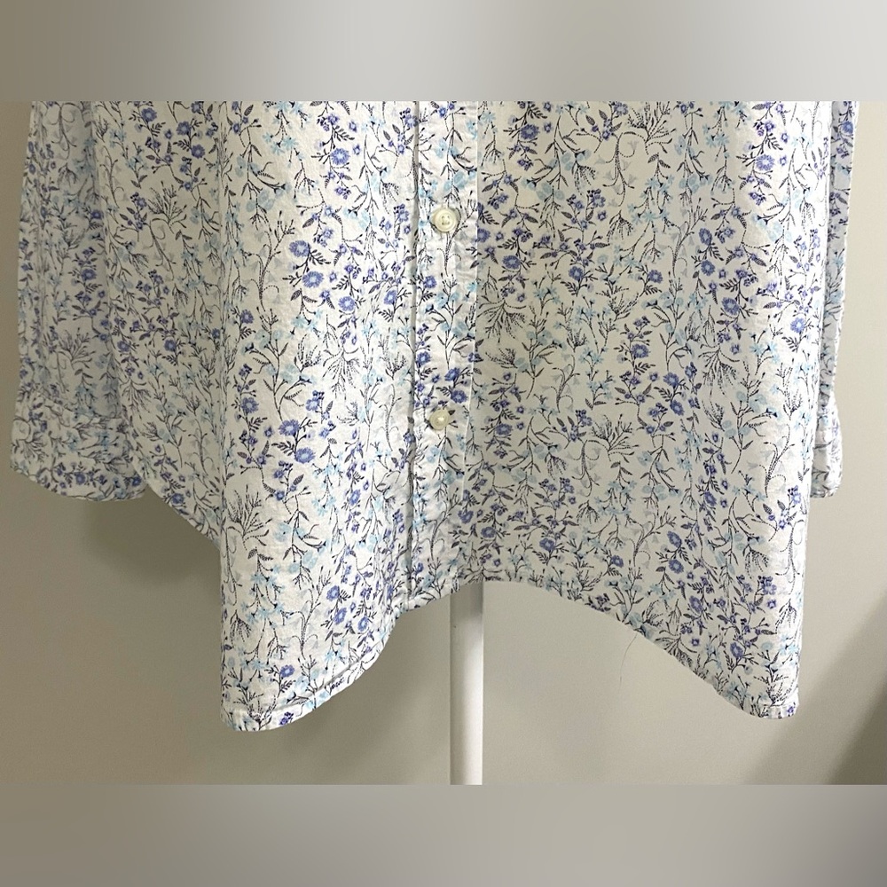 Old Navy Womens XXL Blue White Floral Button-Down Top Boho Cottagecore Classic - Picture 3 of 15
